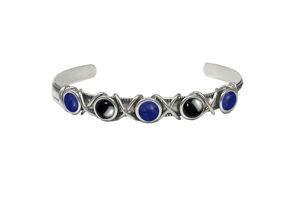 Sterling Silver Cuff Bracelet With Lapis Lazuli And Hematite